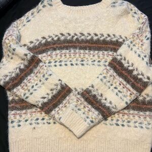 BKE Fair Isle Sweater - Cream and Brown